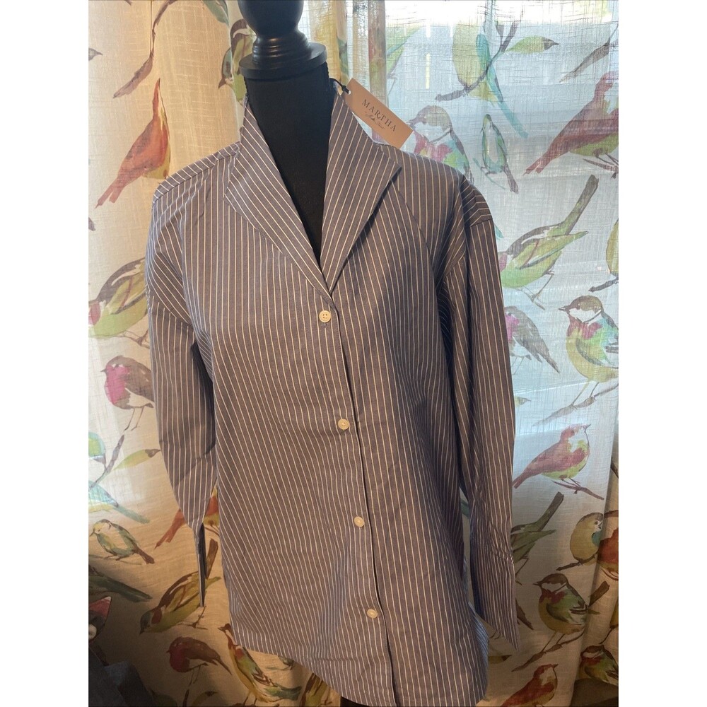 New Martha Stewart relaxed classic button-down shirt blue white striped M Top